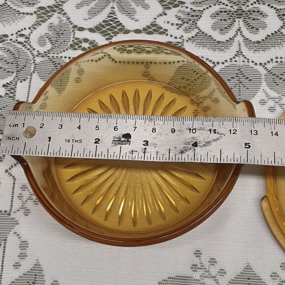 vintage jeanette candy dish amber glass with etched grape vine on lid. - Picture 6 of 9